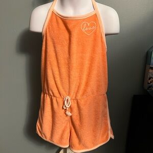 Epic Threads Girls Orange Terry Cloth One Piece Halter Short  Romper - Small NWT